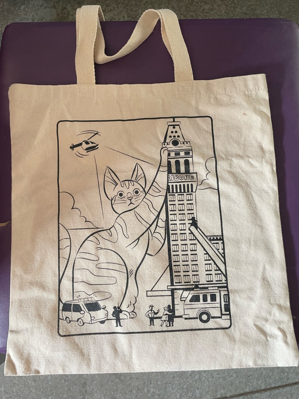 Oakland, CA Canvas Cat Illustration Tote Bag in Natural